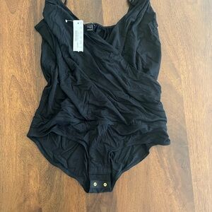 J. Crew Black Faux Wrap Bodysuit with Adjustable Straps